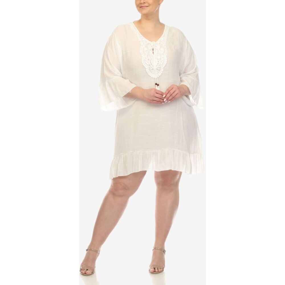 White Mark Womens Embroidered Sheath Dress, White, Plus Size, One Size, DM